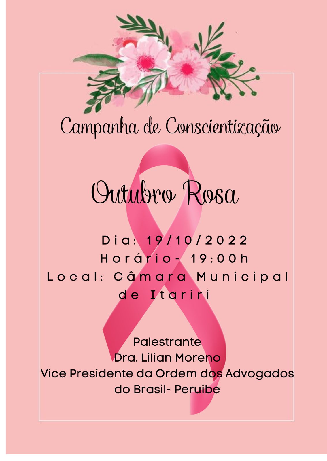 Câmara realizará Palestra sobre a Campanha Outubro Rosa