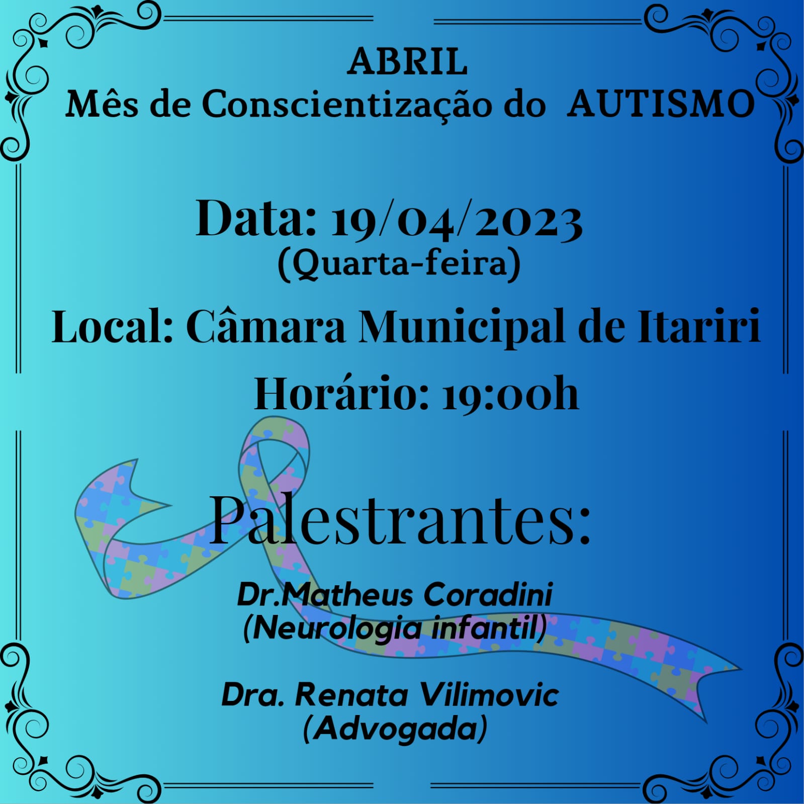 Câmara realizará Palestra sobre a Campanha Abril Azul