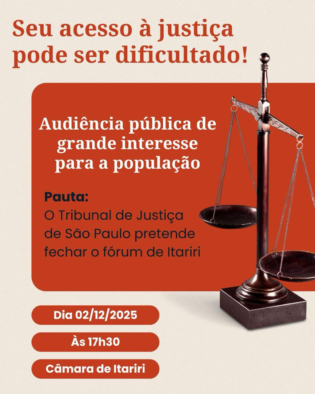 Participe da Audiência Pública - Fechamento do Fórum de Itariri pelo Tribunal de Justiça de São Paulo