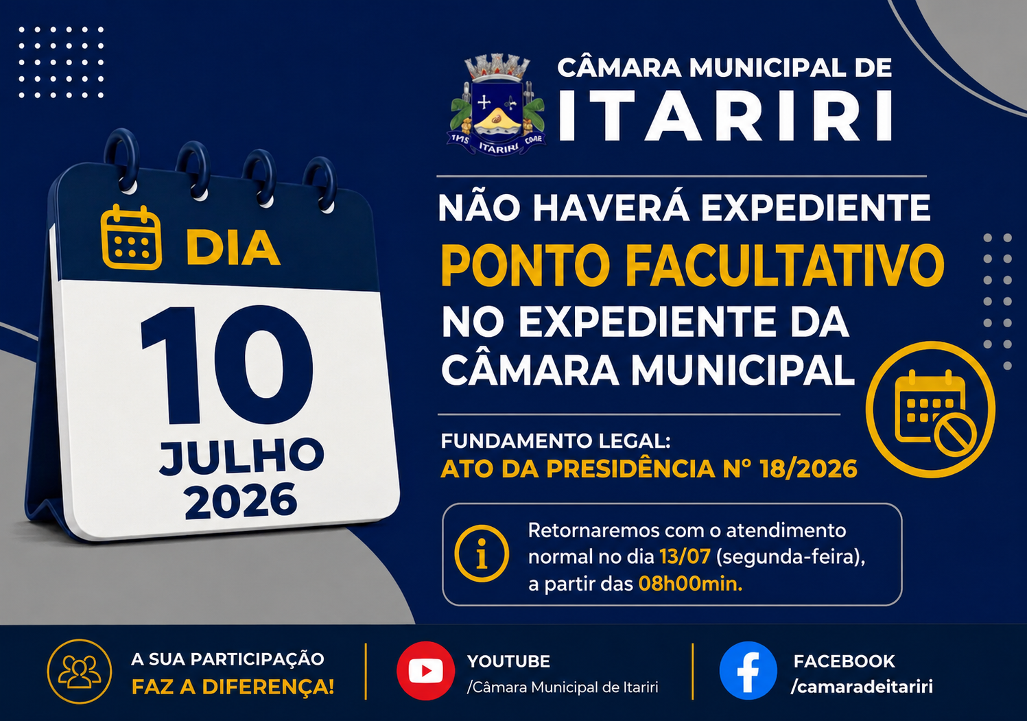 camara-municipal-de-itariri-informa-ponto-facultativo-no-dia-10-de-julho